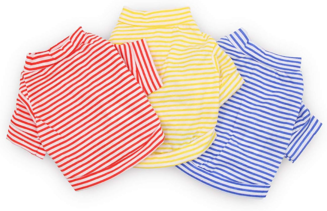 DroolingDogDog Clothes Pet Striped T-Shirt Plain Puppy Apparel for Small Dogs, Medium, Pack of 3