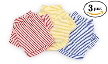 DroolingDog Pet Striped T-Shirt Clothes Plain Puppy Apparel for Dogs (Small, Multicolour) - Pack of 3