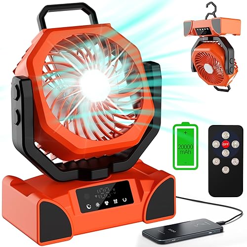 Ventilador portátil de campamento recargable de 20000 mAh, máximo de 68 horas de funcionamiento, ventiladores de tienda de campaña con linterna LED,