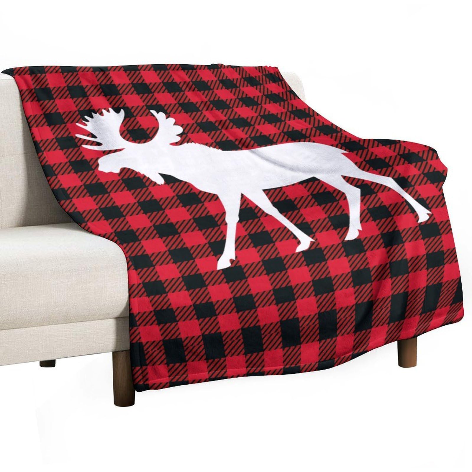 Cgsbngha Style Moose Buffalo Plaid Flannel Fleece Blanket Lightweight Soft Throw Blankets For Sofa Couch Bed Chair