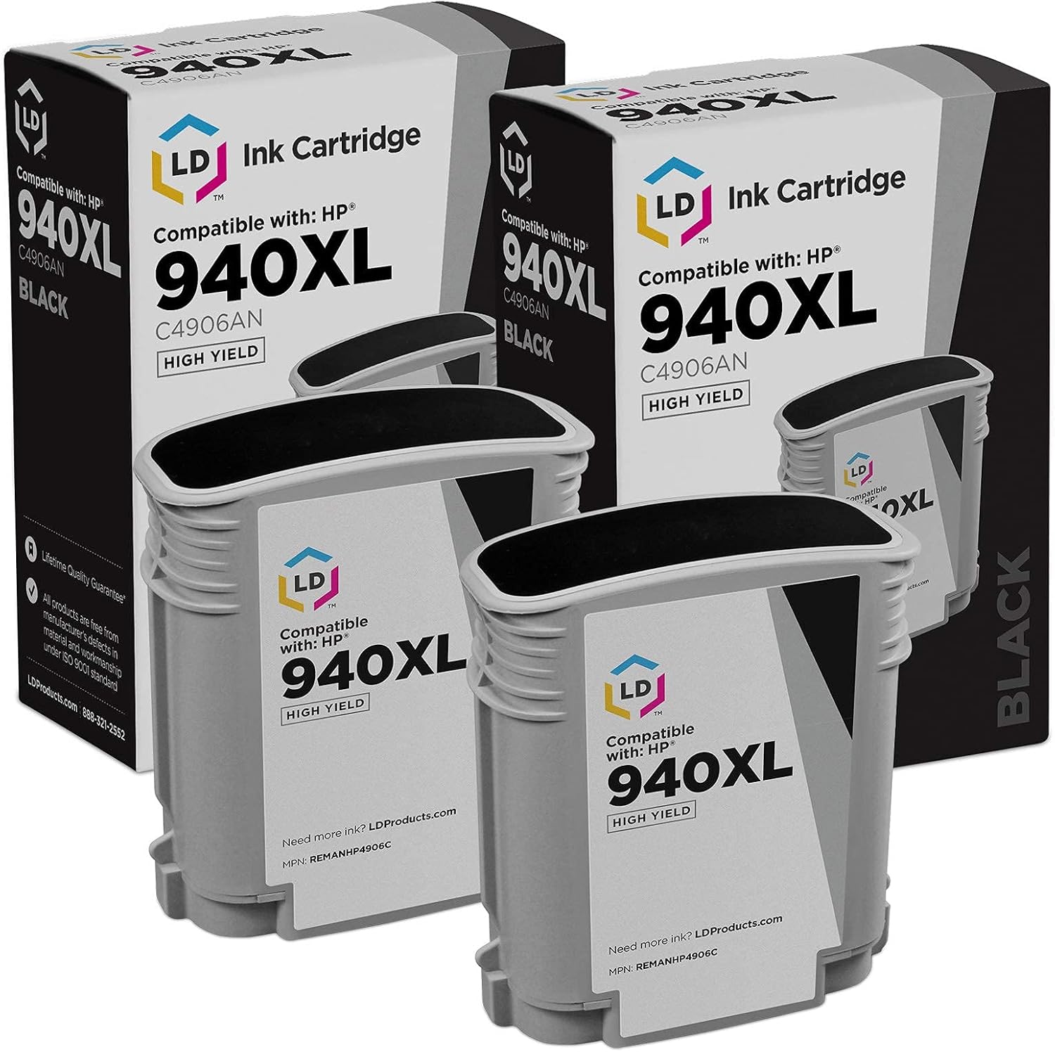 LD Products Remanufactured Ink Replacement for HP C4906AN (Black, 2-Pk)