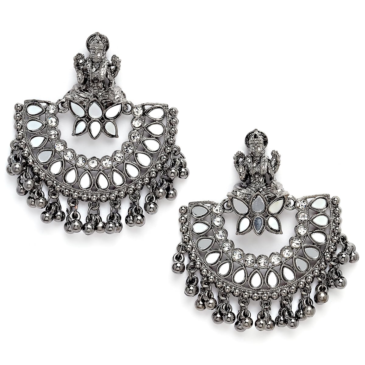 Karatcart Black Silver Plated Mata Laxmi Design Chandbali Earrings for Women