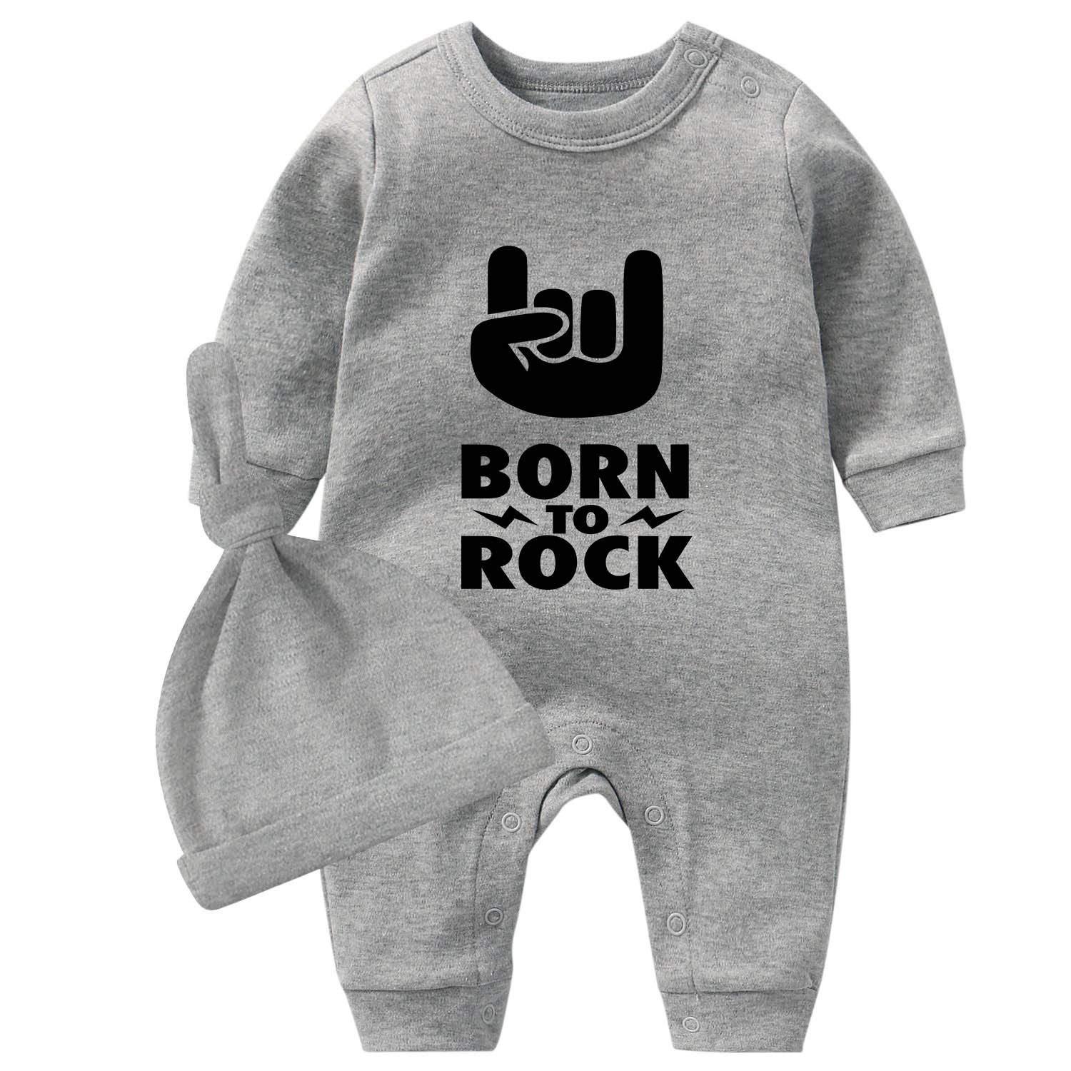 Strój dziecięcy zestaw Baby Loves Rock Print z długim rękawem odzież dla niemowląt noworodki ubrania dla niemowląt