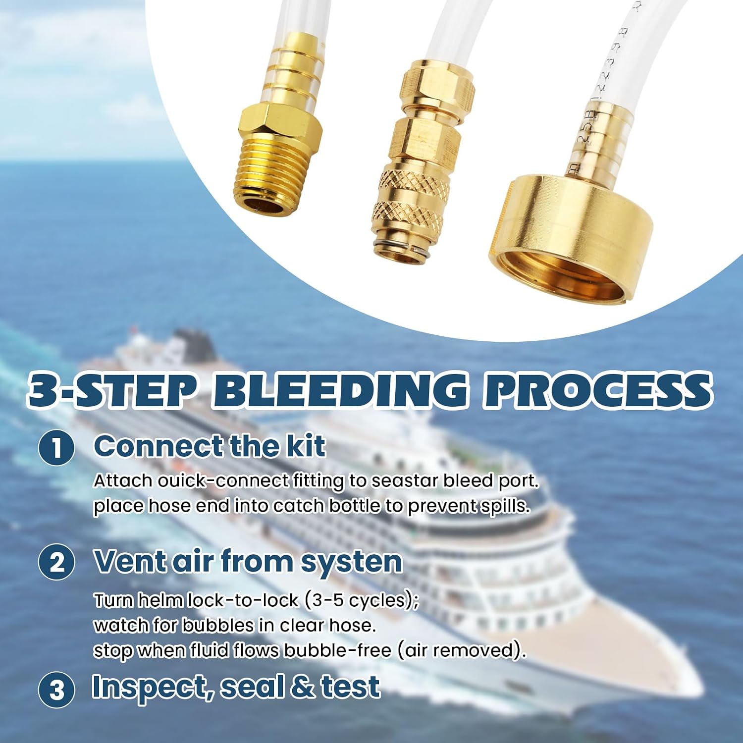Upgraded Seastar Hydraulic Steering Bleed Kit, 21.6 inch Marine Steering Hydraulic Kit, Leak-Proof Quick-Connect Boat Bleeder Tool with Seal, Brass Fittings