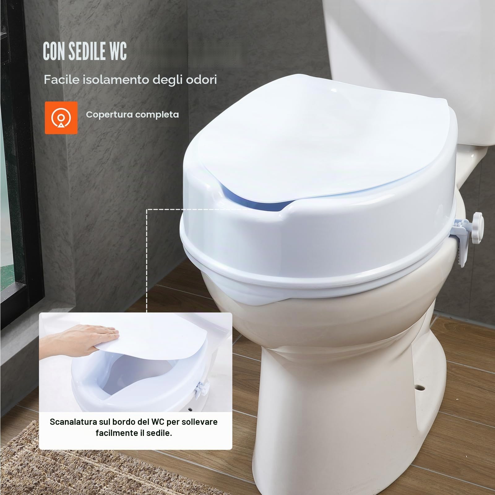 VEVOR Rialzo WC Universale Alto 150 mm, Sedile WC Rialzato Carico 136 kg, Realizzato in PP Resistente, Blocco con Asta a Vite, per Anziani, Disabili, Pazienti, Incinte, Accessori per Bagno