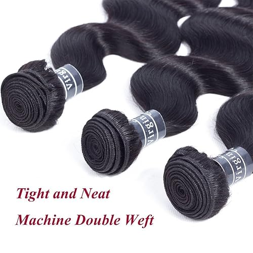 Miniatura 4 de Amella Hair, Cabello humano brasileño virgen 100% sin procesar. 3 extensiones de Cabello brasileño ondulado (16 18 20, 10.05 onzas) Extensiones de
