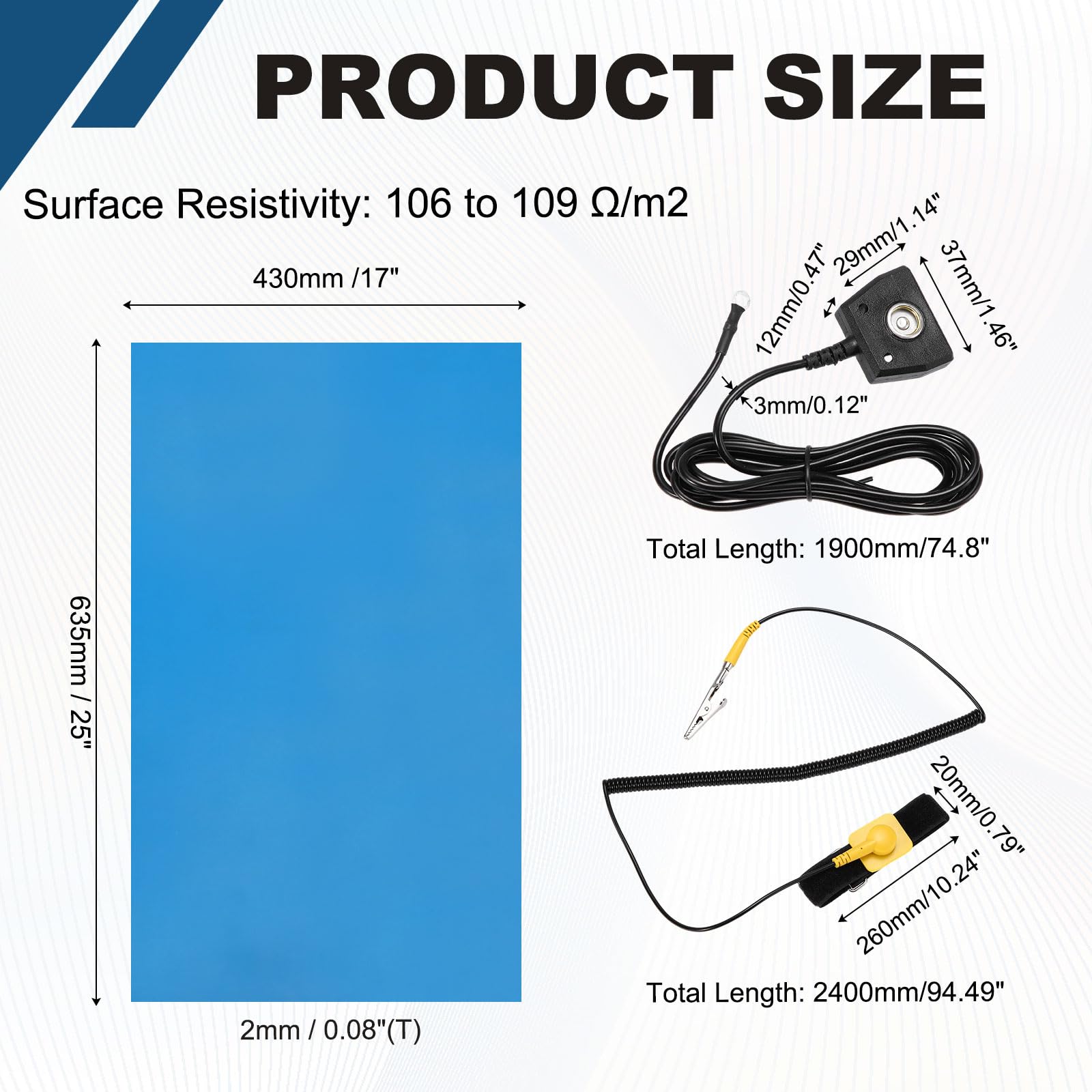 QUARKZMAN Kit De Tapis Anti-Statique Avec Bracelet ESD 17"x25"
