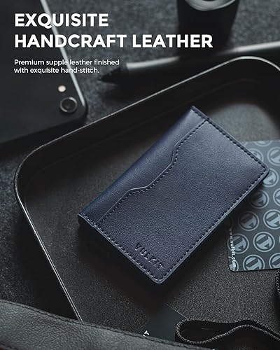 Miniatura 6 de VULKIT Cartera desplegable para tarjetas de crédito con ranuras de cuero con bloqueo RFID, funda para tarjetas bancarias Metlal para hombres o