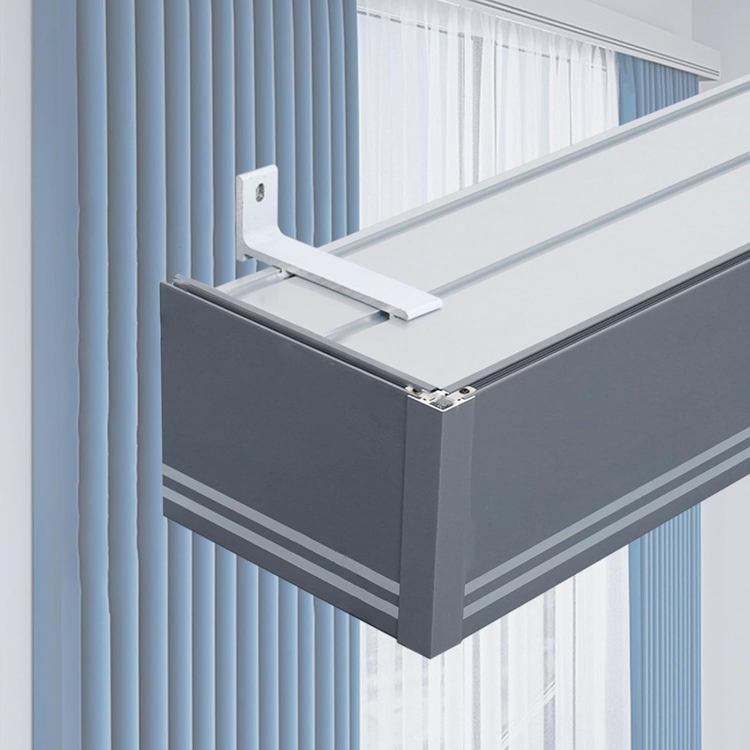 Double Track Blackout Curtain Pelmet Box for Living Room, Dorm Room & Study - Stylish Window Treatment, Noise Reduction, Light Blocking, Easy Installation