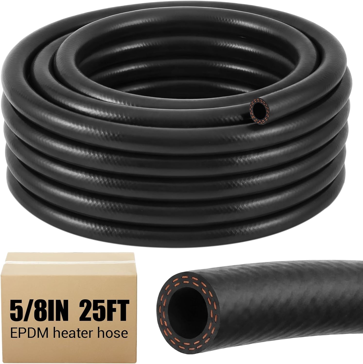 Outus 5/8" ID Heater Hose 25ft Epdm Coolant Radiator Hose 114 PSI 2-Ply Rubber 3 Braided-Cord Reinforcement Black for Radiator Engine Heating Systems Working Pressure Water Heater System