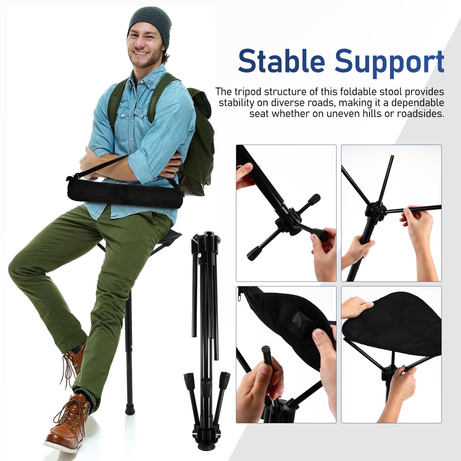 Toddmomy Portable Folding Camping Stool, Lightweight 3-Legged Chair Perfect for Outdoor Activities Like Fishing, Hiking, and Gardening, Compact Design for Easy Carrying