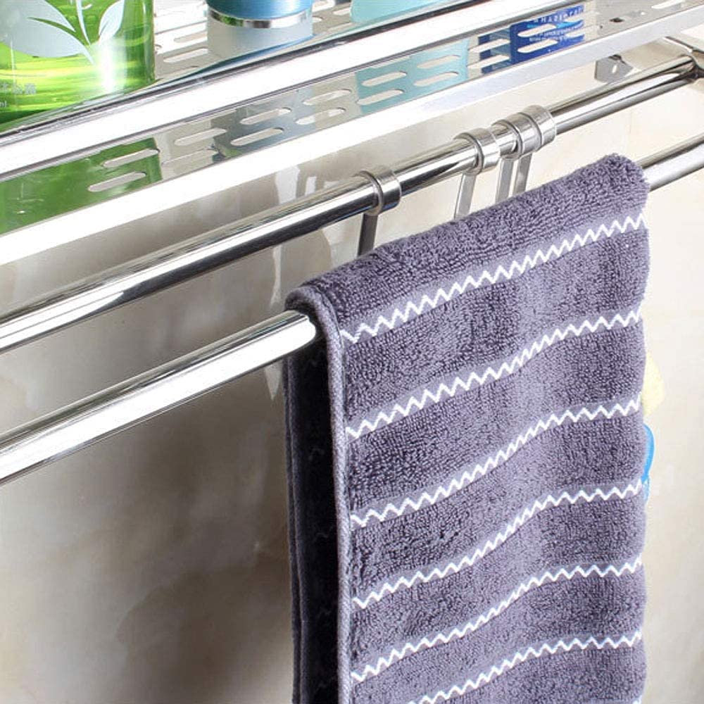 LYGXWJFC Toallero Toallero montado en la Pared, sin perforación, toallero de Acero Inoxidable con Estante Doble y Tapa Pulida Plateada Impermeable a Prueba de Herrumbre, toallero para baño, Barra,