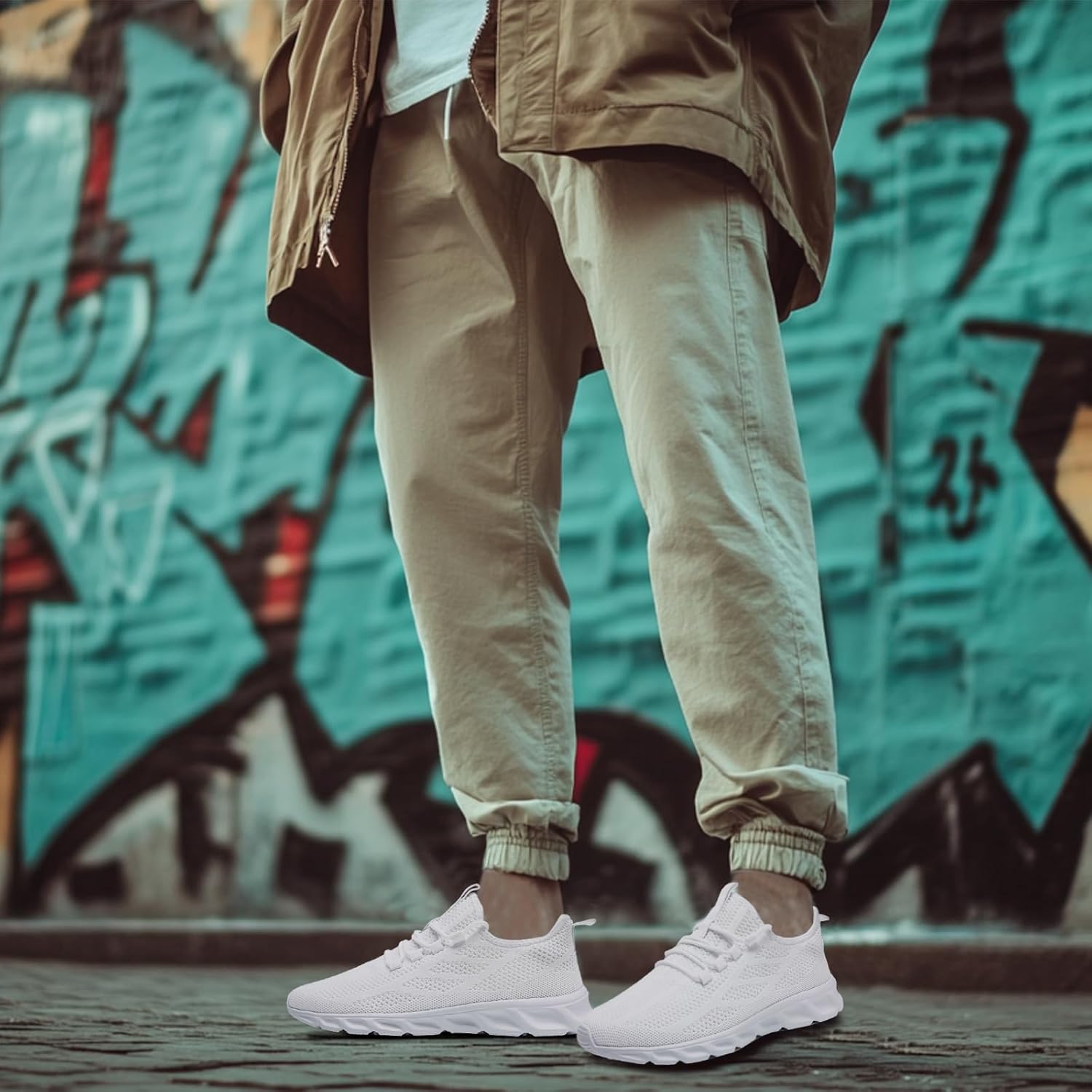 WCIDFY Mens Running Shoes Mesh Breathable Tennis Shoes Lightweight Walking Sneakers Comfortable for Gym White 8.5 - Image 7