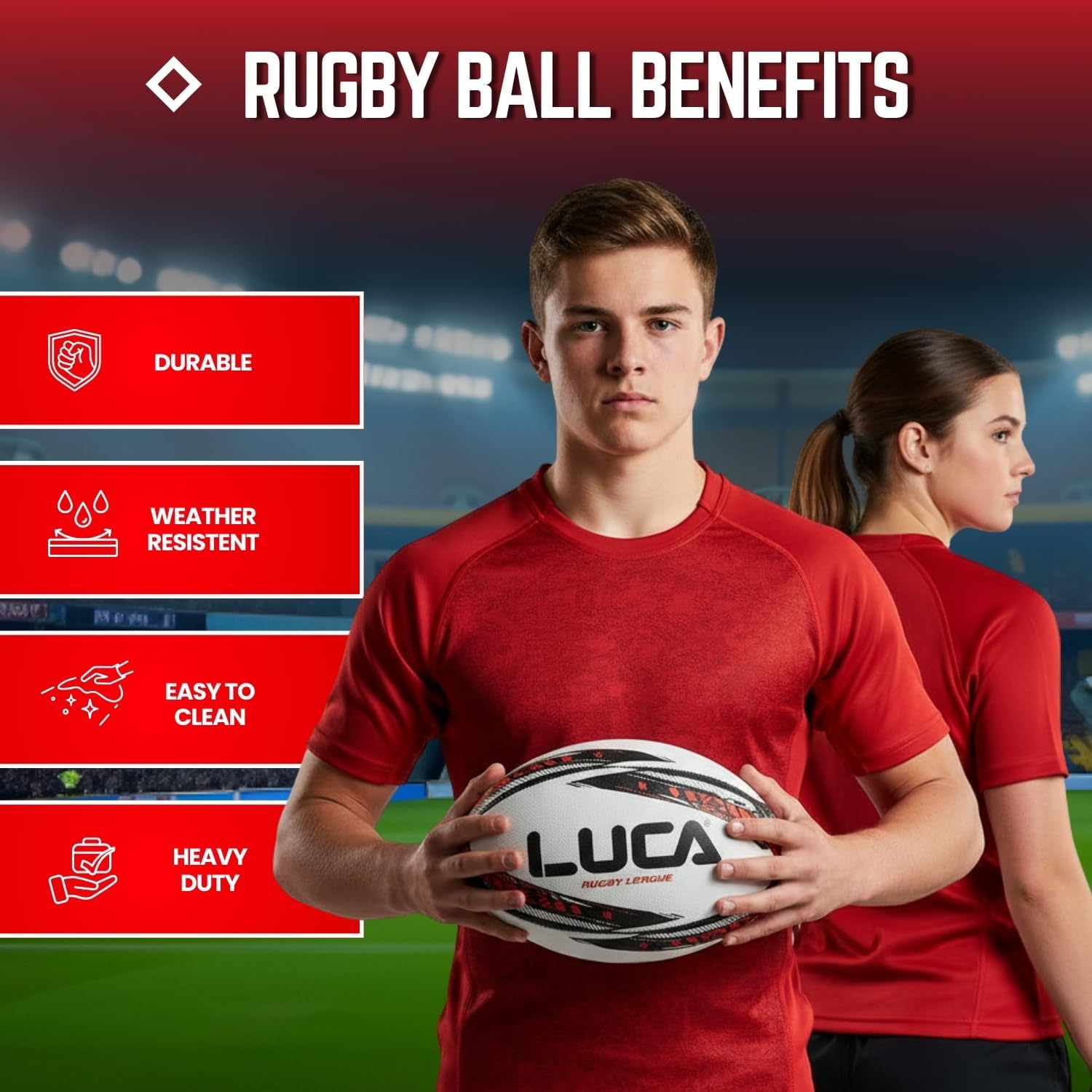 LUCA Rugby Ball Sizes 3, 4 & 5 Hand Stitched Super Grip 3-Ply Construction | Synthetic Leather, Training & Matches, Professional Durable Youth Adults Ball, Waterproof Surface for College & Club Practice