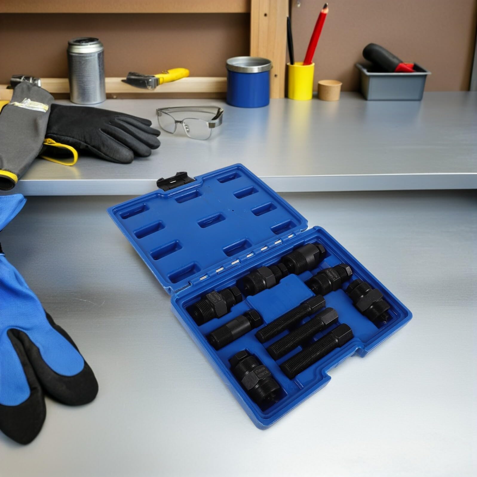 ORFOFE 10 Pezzi Kit Attrezzi per Rimozione Volano Veicoli a Due Ruote in Acciaio al Carbonio Nero, Portatile con Custodia per Officine e Appassionati Fai-da-Te