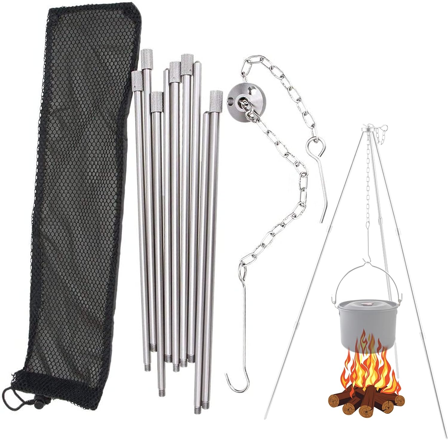 inherited Outdoor Cooking Tripod(Silver), Adjustable Foldable Hanging Portable Tripod for Cooking, Drying Clothes, Pot Roast, Grilling Outdoor Picnic Camping BBQ Cooking Hanger with Storage Bag inherited Outdoor Cooking Tripod(Silver), Adjustable Foldable Hanging Portable Tripod for Cooking, Drying Clothes, Pot Roast, Grilling Outdoor Picnic Camping BBQ Cooking Hanger with Storage Bag