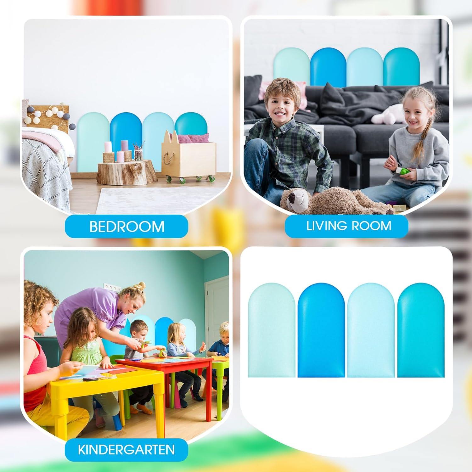 Jetec 4 Pcs Wall Padding for Kids with Autism Playroom Anti Collision 3D 15. 75 x 7. 87 Inch Peel and Stick Headboard Upholstered Wall Panels for Nursery Protection(Blue Series)