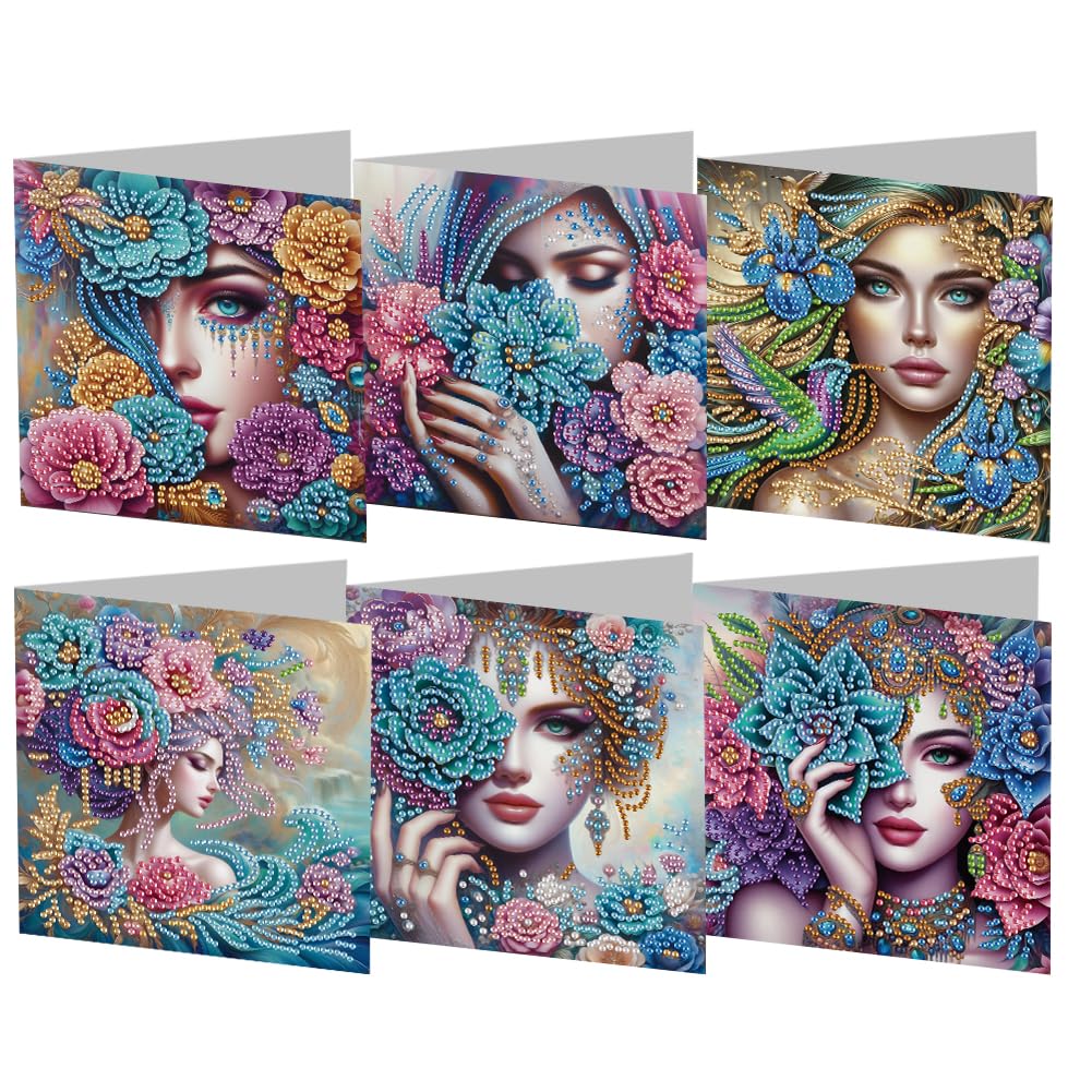Aodejoy 6 pcs Diamond Painting Greeting Cards Handmade 5D Rhinestone Arts Greetings Birthday Card 5D Rhinestone Embroidery Art Cards Kits Arts Crafts for Birthday Blessing and Wishes-09