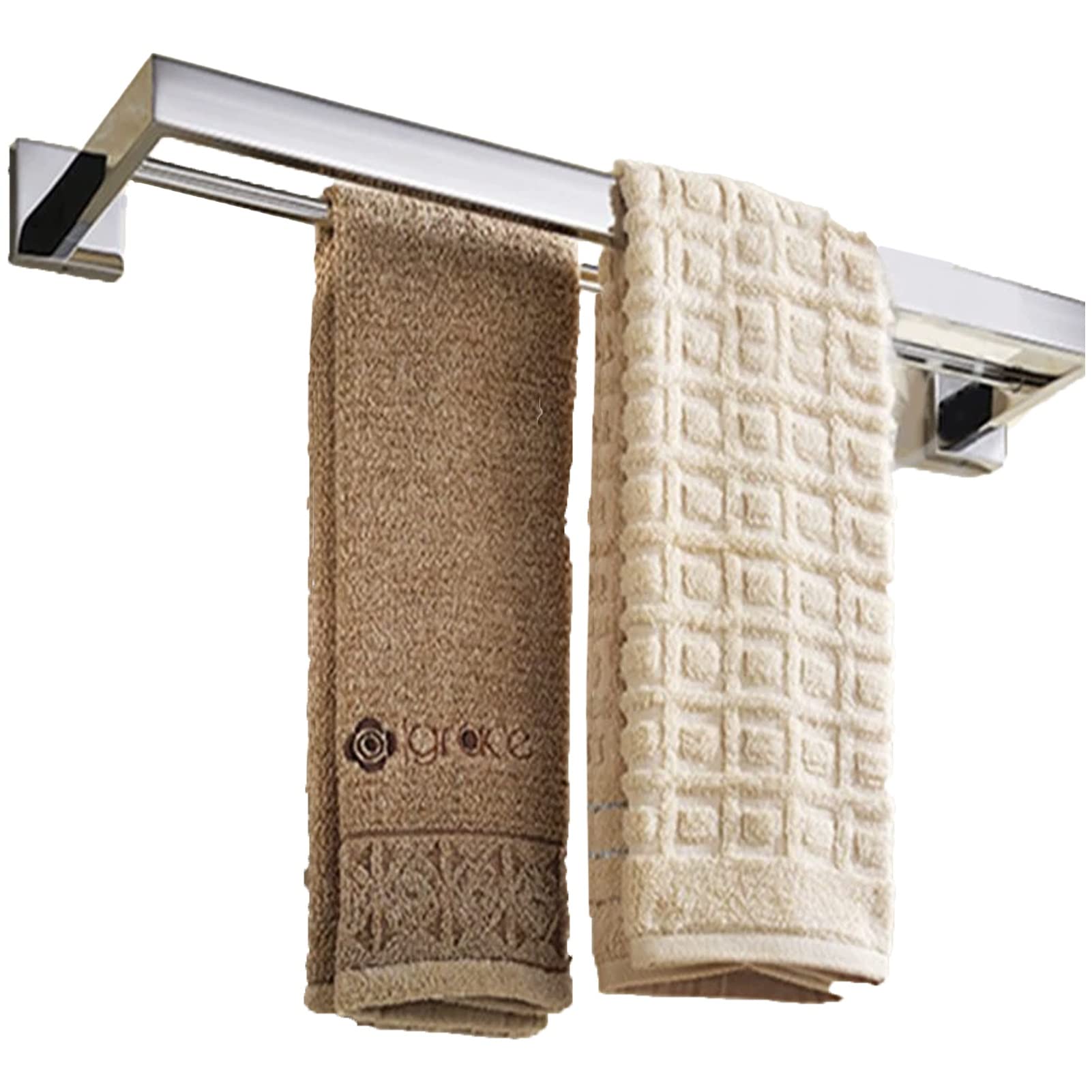 Sterke lijm handdoekhouder dubbele stang 40 cm, roestvrij staal 304, 3M lijm, geborsteld, waterdicht compleet (zilver