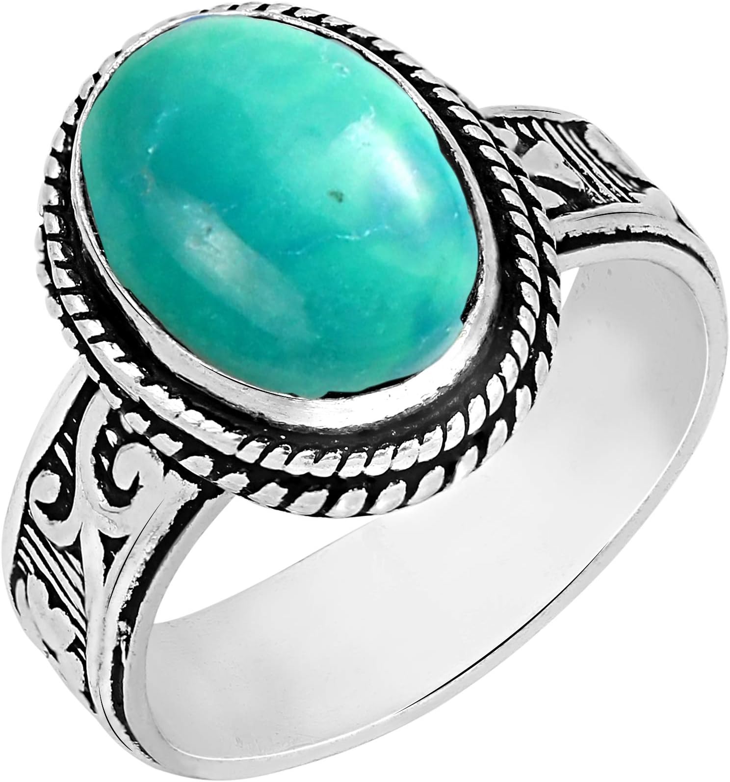 Natural Moonstone/Labradorite/Turquoise/Lapis/Amethyst Oval Shaped Gemstone Solitaire Statement Rings for Women - 925 Silver Overlay Vintage Style Birthstone Ring Jewelry Gifts for Mom Wife Her