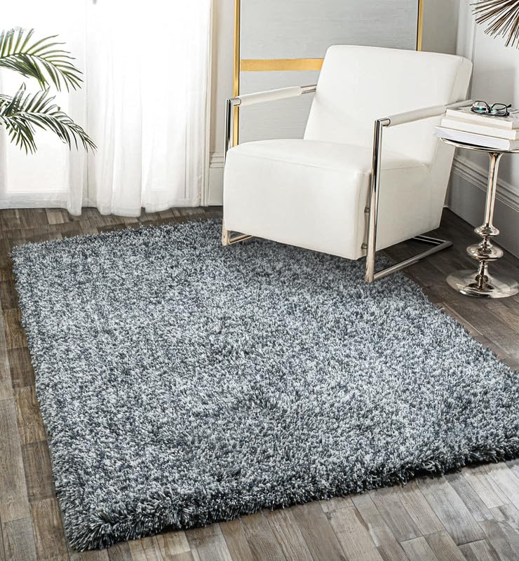 Image of FIASCO Premium Tie Dye Shaggy Carpet Ultra Soft Microfiber | 2 Inches Pile Height Back in Canvas Shaggy Carpet for Living Room | Bedroom | Hall | Guest Room | 8x10 Feet Dark Grey Ivory Mix
