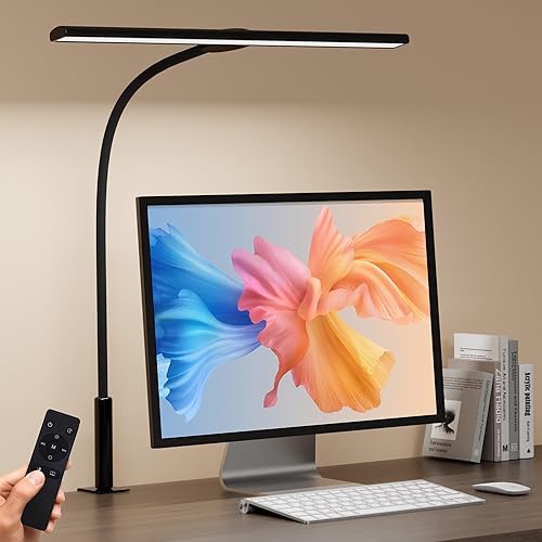 Lámpara de escritorio LED con abrazadera, brillo ajustable que cuida los ojos, 3 modos de iluminación, luz táctil y de control remoto para oficina disponible en Yaxa Costa Rica