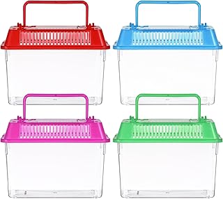 Happyyami Portable Fish Tank Handheld Aquarium Transparent Turtle Box Small Pet Hamster Breeding Case with Handle 6X4X3.7 Inch Lightweight Reptile Terrarium for Travel