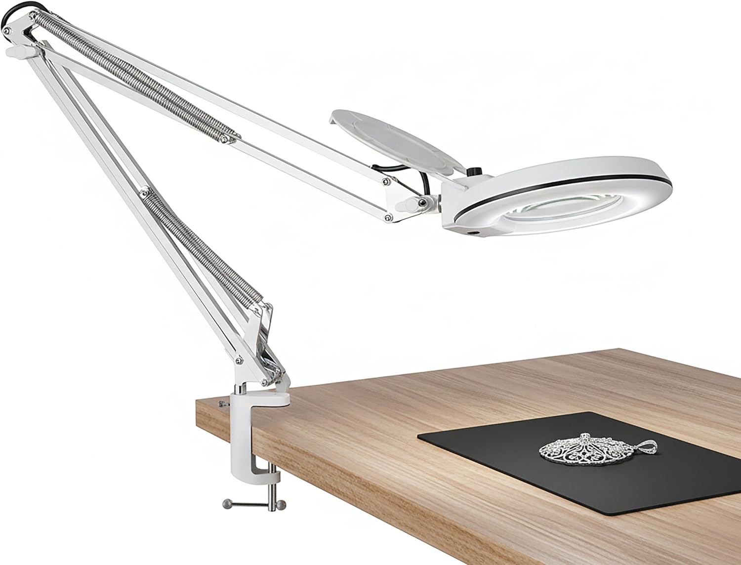 Magnifying Glass with Light,10X LED Dimmable Lighted Desk Lamp with Clamp and Stand,Hands Free Magnifier-Adjustable Stainless Steel Arm for Close Work Reading Hobbies Crafts Painting Sewing