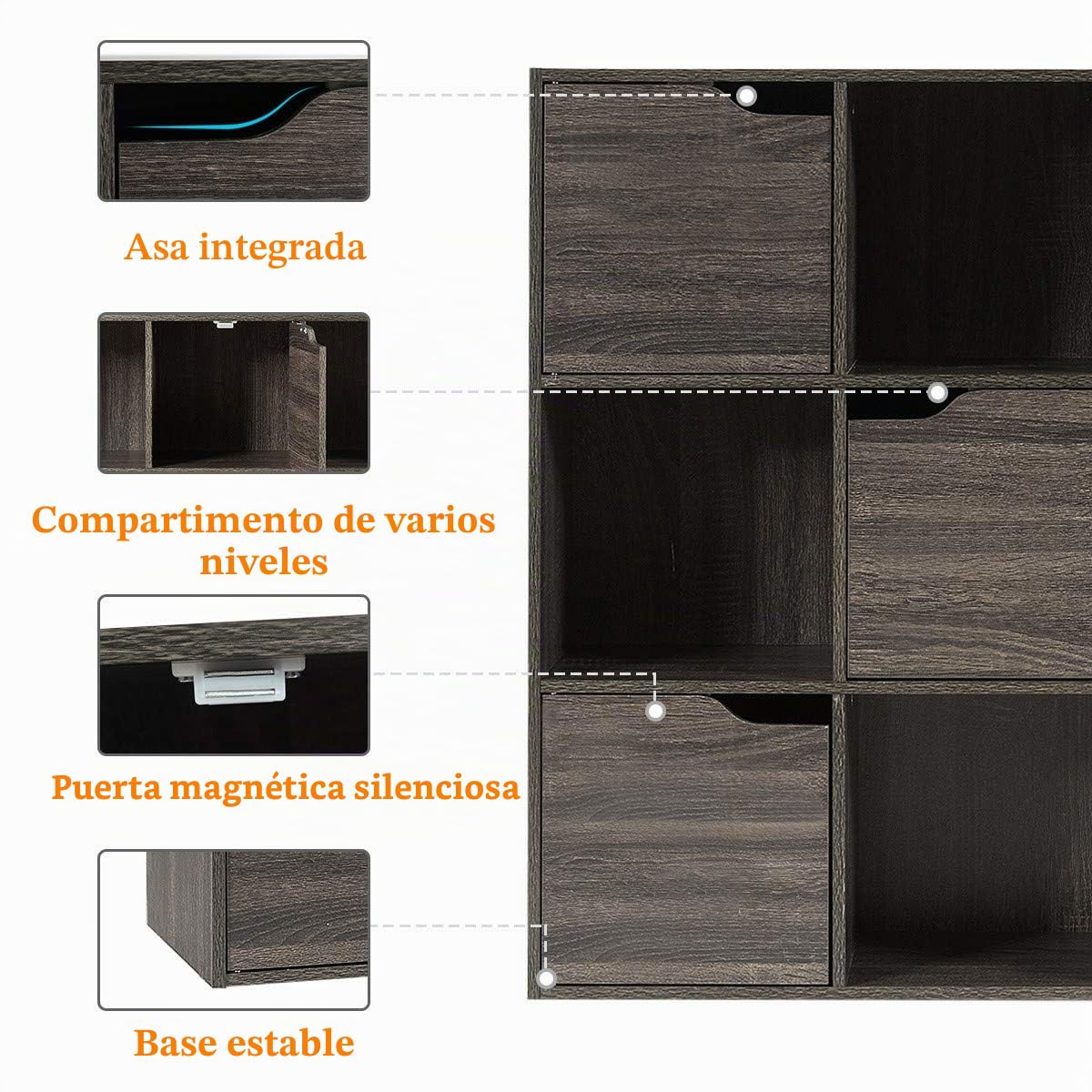 RELAX4LIFE Estantería Libros de 3 Niveles con 9 Compartimentos y 5 Puertas, Estantería de Madera con Dispositivo Antivuelco para Salón, Oficina y Estudio, Muebles de Salón, 90x29x90cm (Gris)
