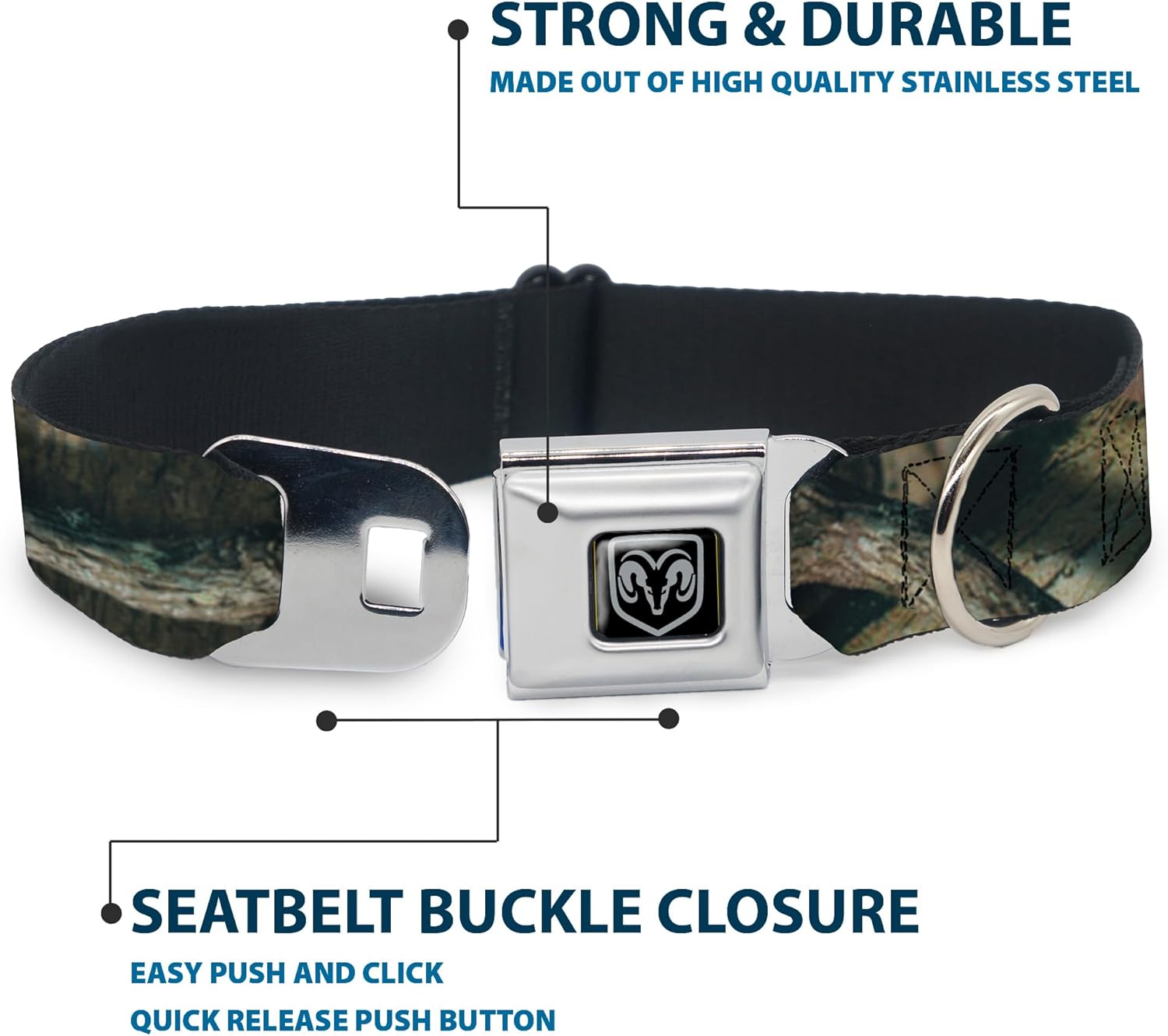 Buckle-Down Seatbelt Buckle Dog Collar - Mossy Oak Break-Up Infinity - 1" Wide - Fits 15-26" Neck - Large
