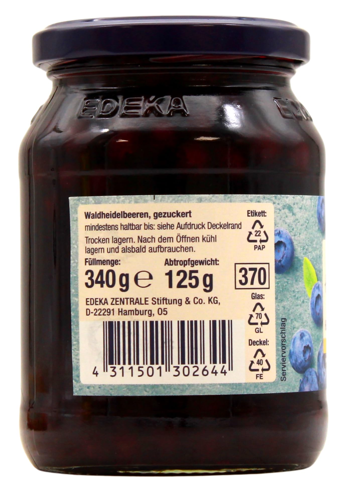 Herzstücke Waldheidelbeeren gezuckert, 12er Pack (12 x 125g)