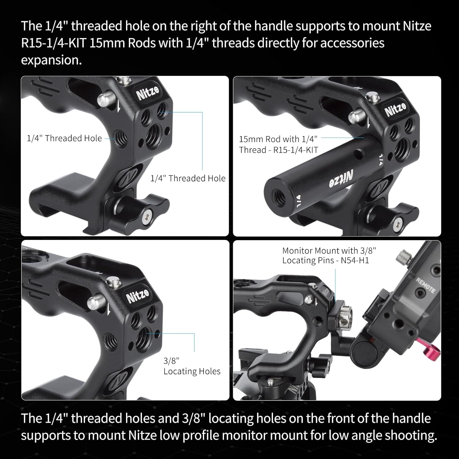 Nitze Camera Top Handle with NATO Clamp, Mini NATO Handle with Built-in Anti-Off Cold Shoe for DSLR and Mirrorless Camera Rigs (Lil Stinger II Handle) - PA28M-D1