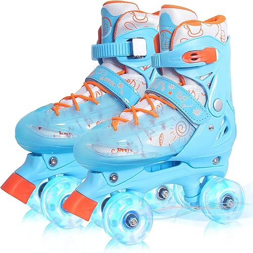 MammyGol Patines para niñas y niños, 4 tamaños ajustables, para interiores y exteriores, de 3 a 8 años, rosa, azul, morado, verde