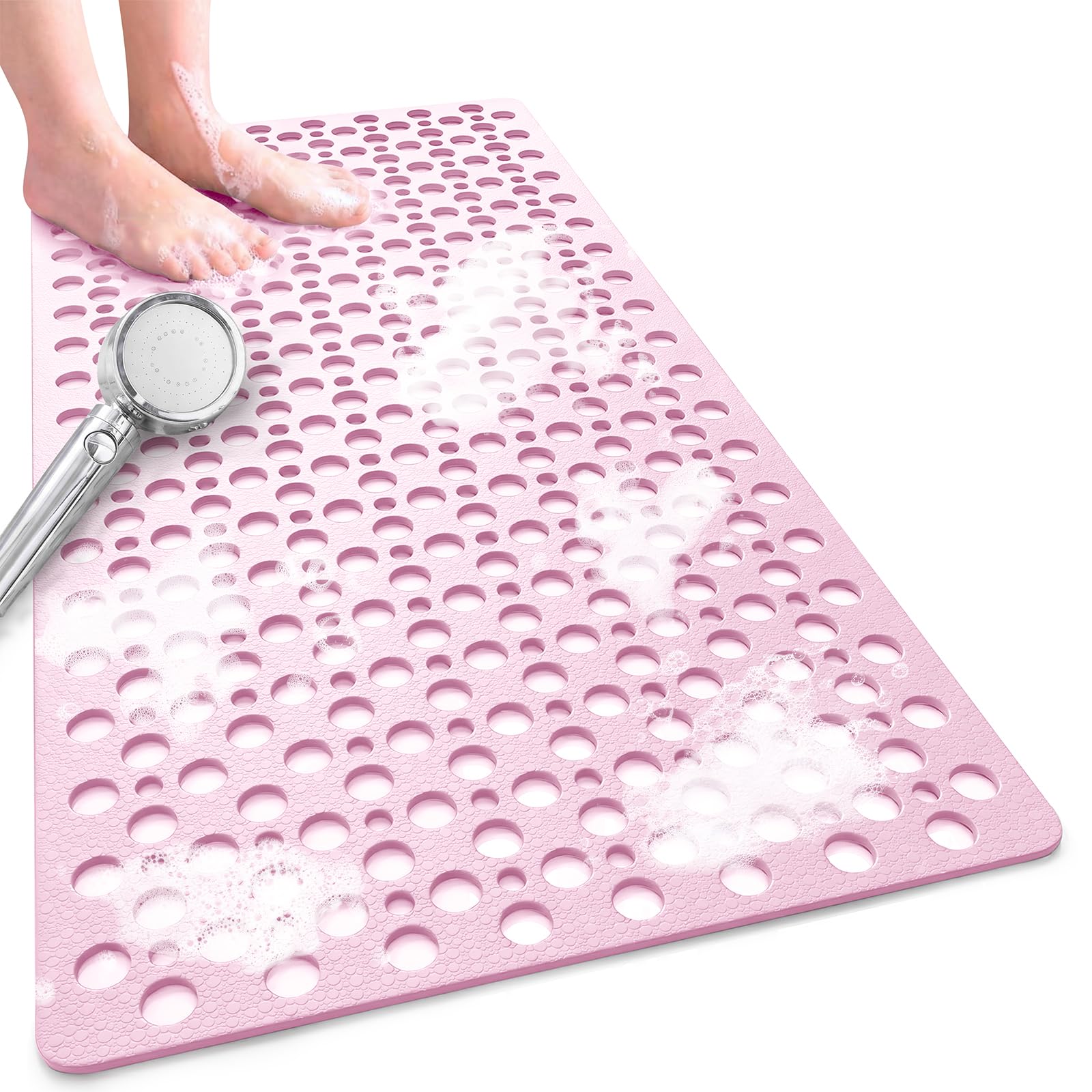 Venuso Square Shower Mats Non Slip Anti Mould, 88 x 40 cm Rubber Anti Slip Bath Mat with Drain Holes, Machine Washable