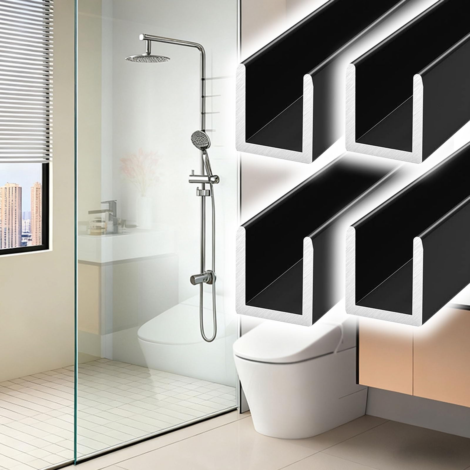 canal U vidrio Juego De Canales Tipo U Para Baño De 2 4 6 8, Perfil De Aluminio Con Ranura Fija De Vidrio Empotrado Sin Marco, Puerta De Ducha(4 pcs,Fit 8mm(3/10") glass)