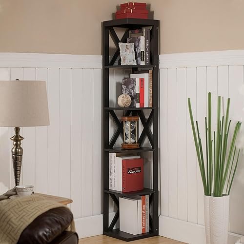 Miniatura 2 de Kings Brand Furniture - Mueble esquinero de 5 niveles para estantería/librería, Espresso