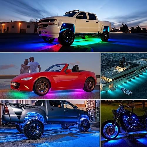 Miniatura 6 de Luces subterráneas para automóvil, 6 tiras de luces LED con persecución de color RGB de ensueño, control por aplicación de 12 V, luces LED flexibles