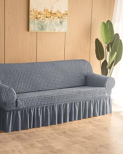 Miniatura 7 de BLUESURGE Funda para sofá de 1 pieza para cojín XL con falda, duradera, lavable, de alta elasticidad, fácil ajuste, protector universal de muebles