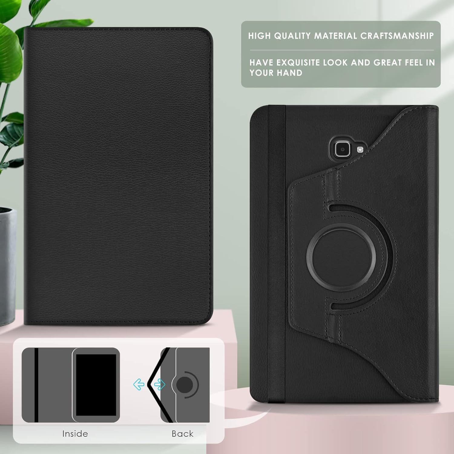 Caseous 360 Degree Rotating Stand Synthetic Leather Folio Flip Cover for Samsung Galaxy Tab A 10.1 inch SM-T580/T585/T587 (Black) — Amazon image 5
