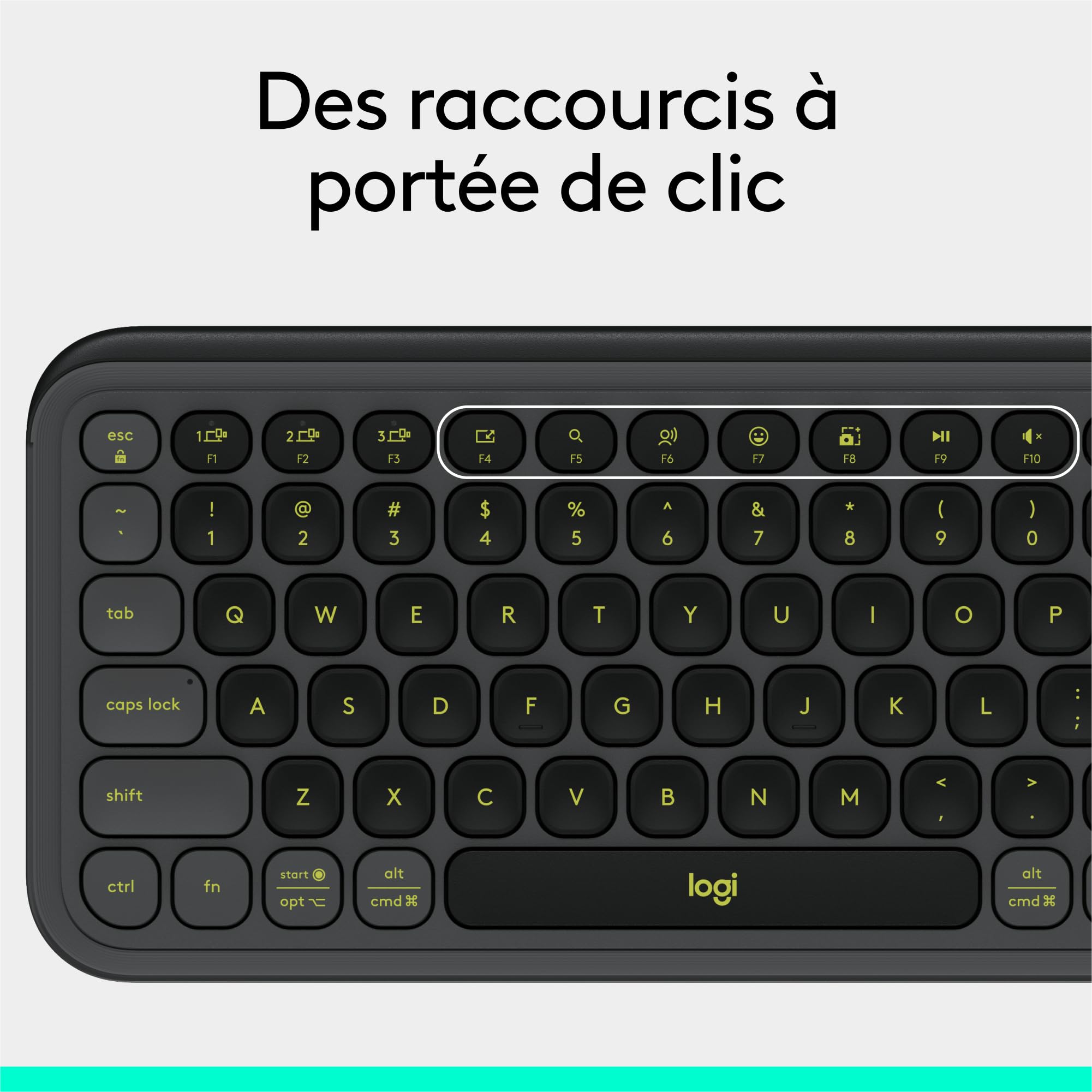 Logitech POP Icon Keys Wireless Bluetooth Keyboard, Comfortable Typing, Programmable Keys, Easy-Switch Between 3 Devices Maximum, for Laptop, Tablet, PC, French AZERTY, Graphite