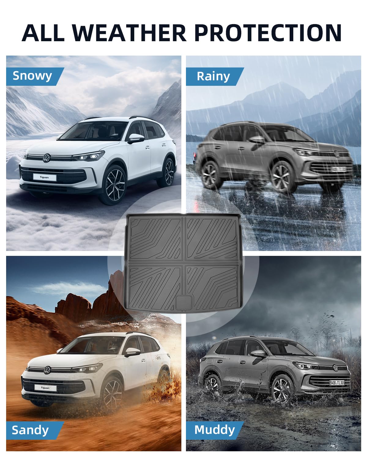 Tappetini per Bagagliaio Superiore per VW Tiguan 3 2024 2025 2026, Tiguan III Tappetino Baule Originale TPE Tappeti Bagagliaio Posteriore con Bordo Alto, Accessori Impermeabili