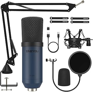 ZINGYOU USB Condenser Microphone, 96KHz/24Bit Cardioid Computer Mic Kit for PC Recording, Gaming, Podcasting, Live Streaming, Voice Over, YouTube, Twitch,with Upgraded Boom Arm, ZY-UA2 (Blue)