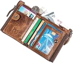 BULLCAPTAIN Genuine Leather Wallet for Men Vintage Bifold Double Zipper Coin Purse
