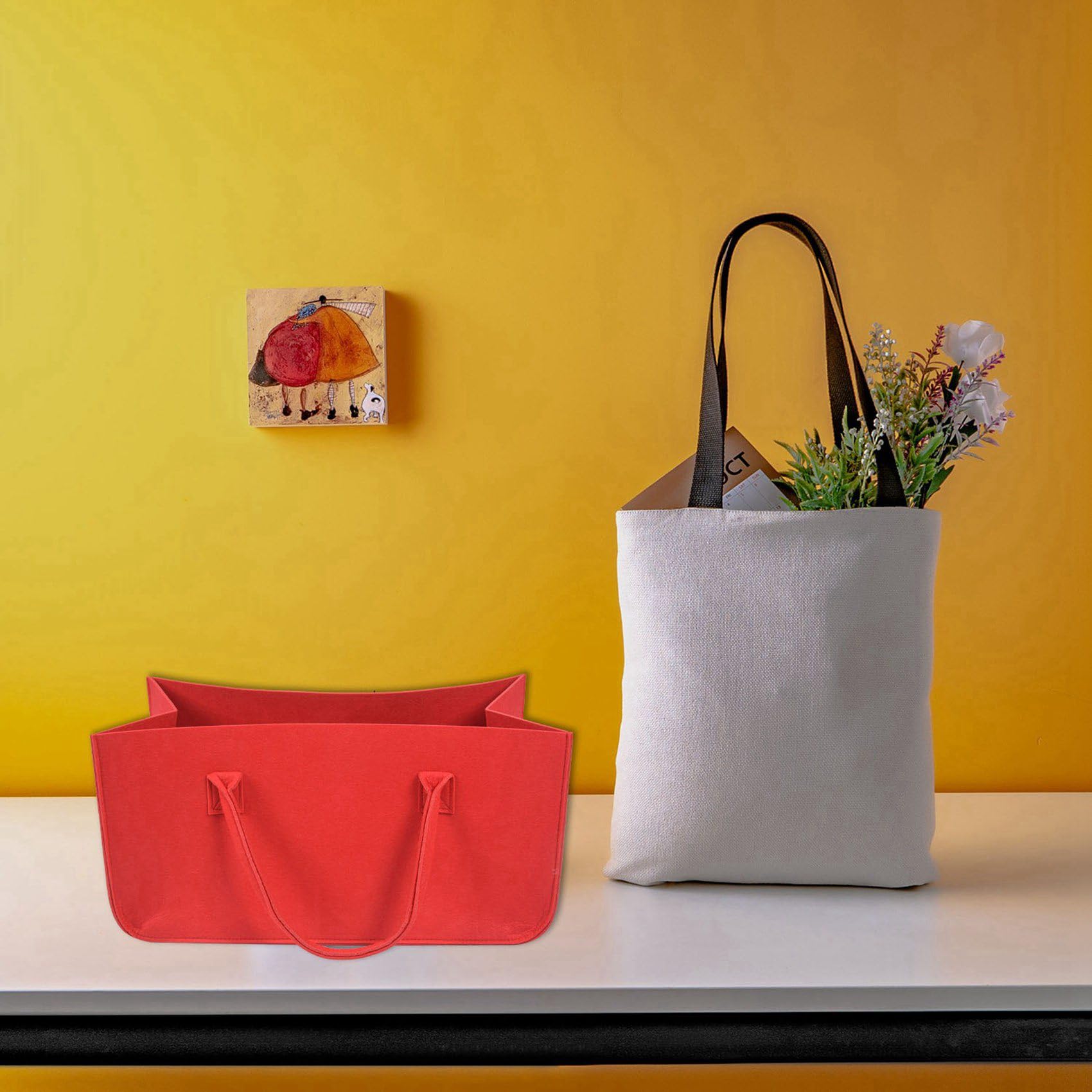 8 x Handtasche aus Filz, Aufbewahrungstasche aus Filz, Einkaufstasche, großes Fassungsvermögen – Rot, rot, Einheitsgröße