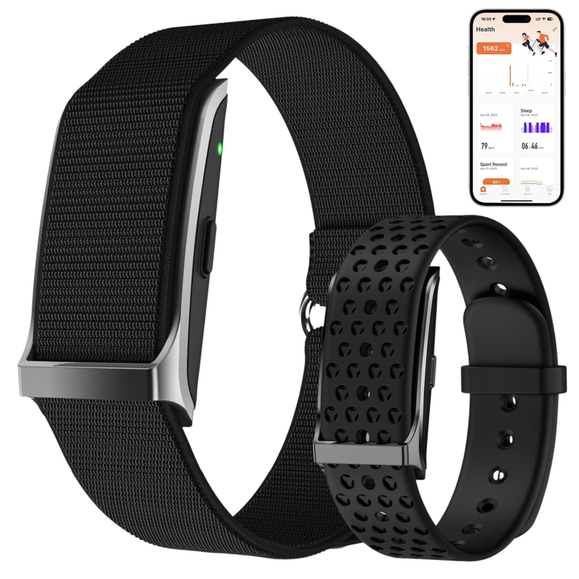 Smart Bracelet, Smart Health Wristband, All Weather 24/7 Activity & Fitness Tracker with 120+ Sports Step Calorie Counter, Heart Rate Monitoring, 24H Sleep Tracker IP68 Waterproof-Free App (Black)