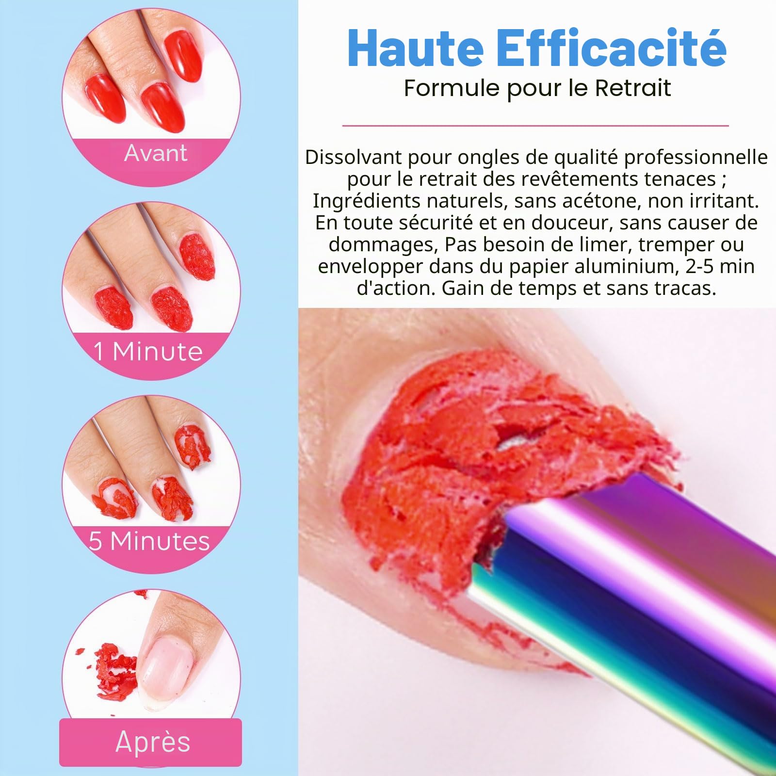 Dissolvant Vernis Semi Permanent, Disolvant a Ongles Semi Permanent, Remover Vernis Semi Permanent, S'enlève et Facilement Sans Papier D'aluminium, Trempage ou Emballage, et Sans Abîmer les Ongles