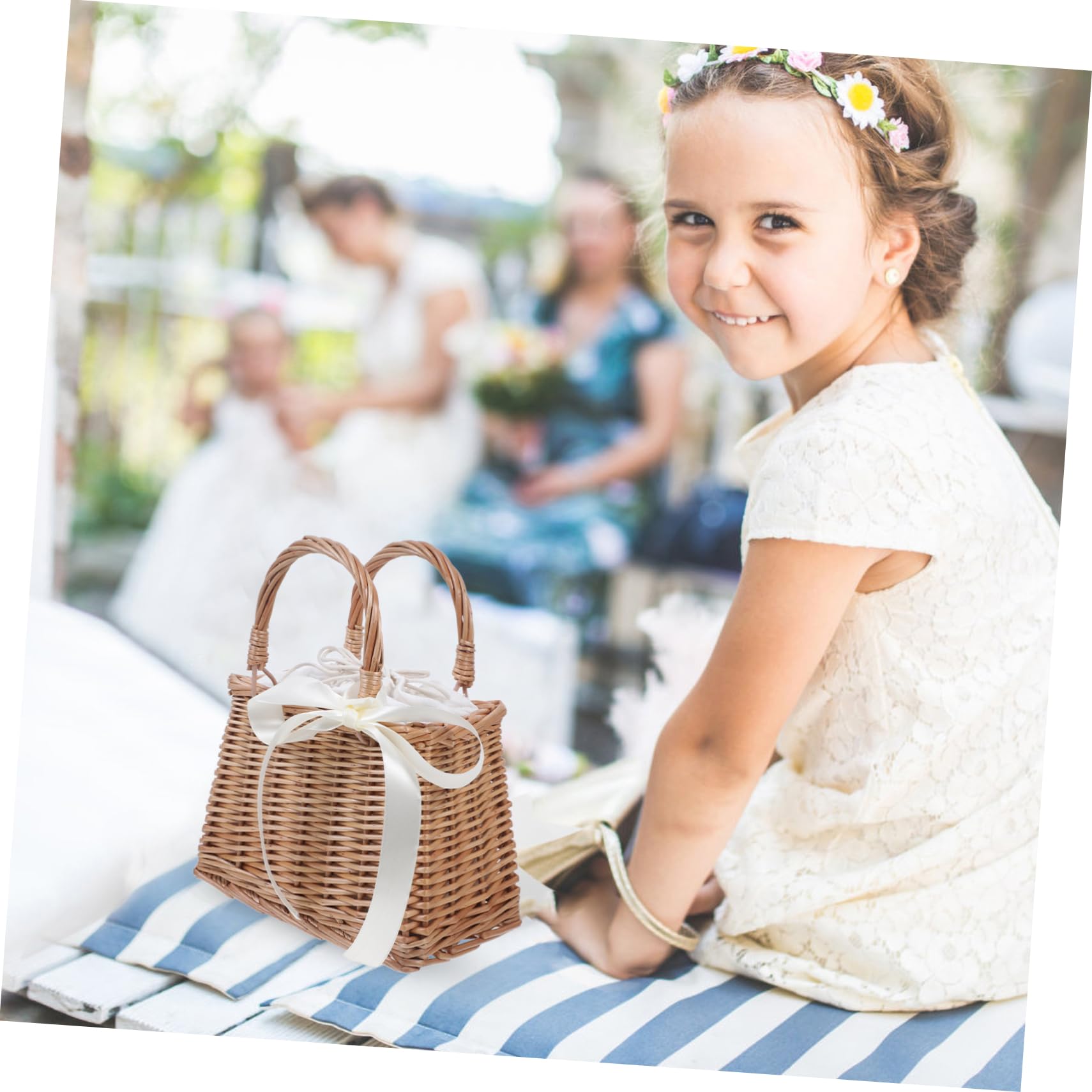 SOLUSTRE Blumenkorb und Henkel Kleiner mit Rattan Quadratischer aus Handgewebt Dekorativer Geschenkkorb Hochzeit Baumwollstoff für Heimdekoration