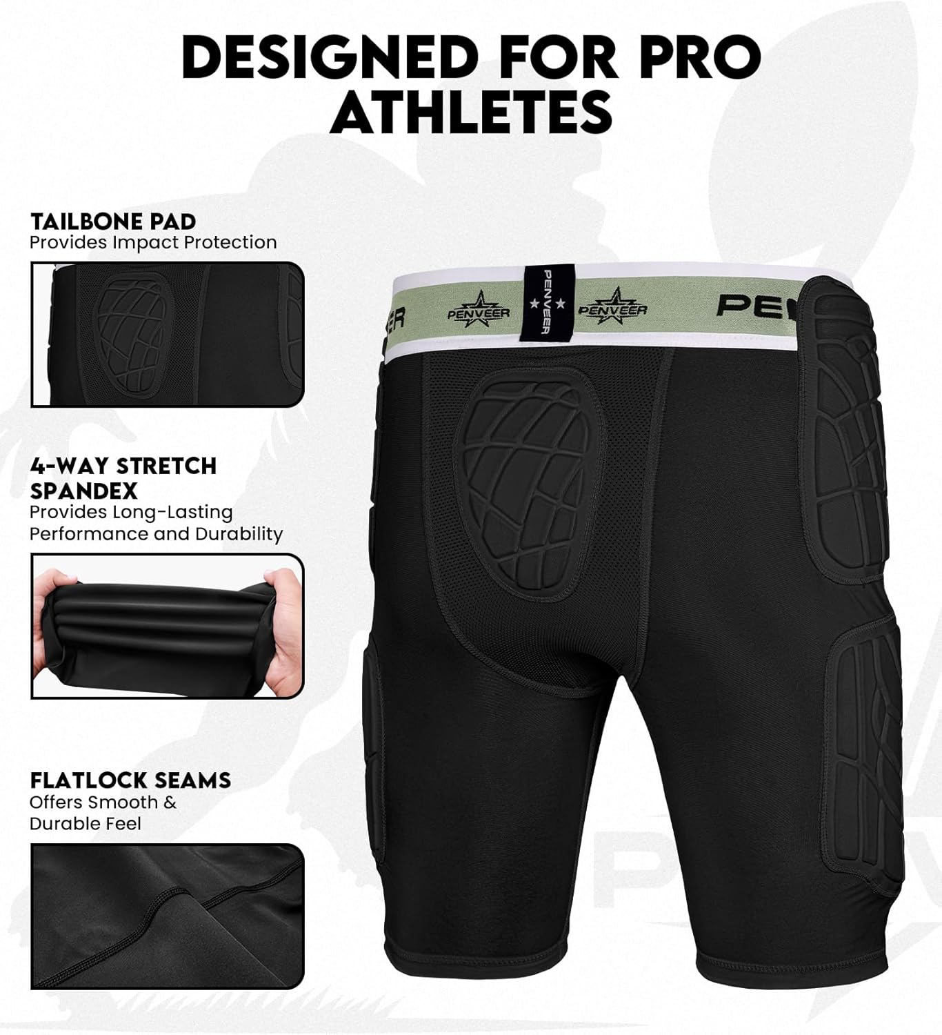 5.0 Football Girdle for Men & Boys with Cup Pocket - Padded Compression Shorts with Integrated Hip, Thigh & Tailbone Pads for Maximum Protection - Image 3