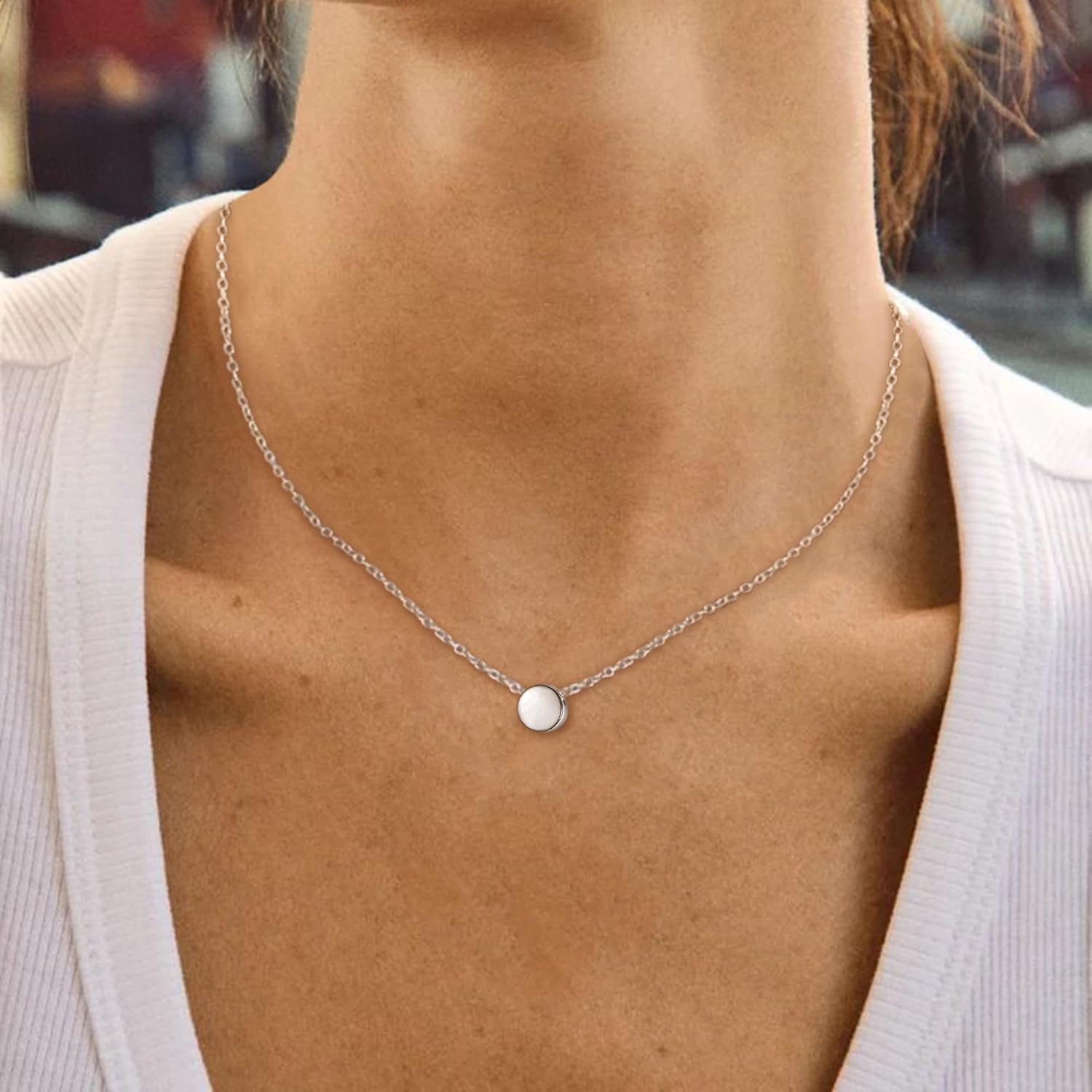 BriLove Gifts for Mom Women's 925 Sterling Silver Dainty Tiny Dot Necklace Round Circle Pendant Choker Necklacefor Mothers Day/Valentines Day/Birthday/Christmas/Anniversary - Image 2