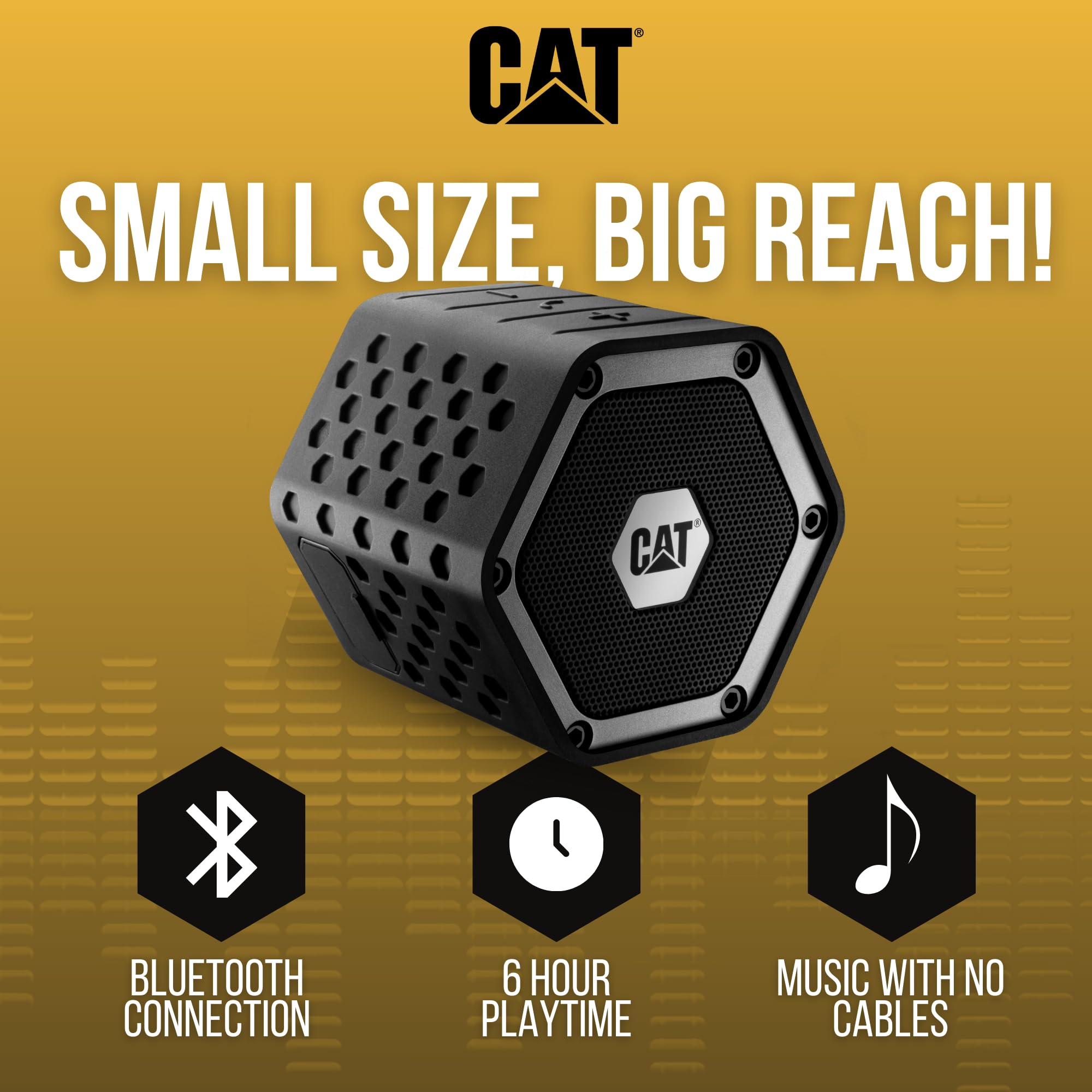Cat Mini Bluetooth Speaker - Rugged, Heavy Duty, Portable, Wireless Outdoor Speakers | The Best Shock Proof, Dust Proof, & IP66 Water Resistant System.